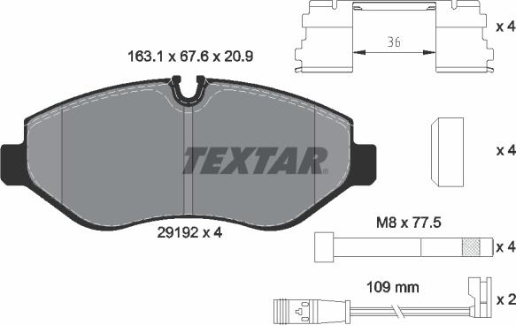 Textar 2919202 - Тормозные колодки, дисковые, комплект parts5.com