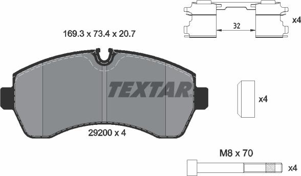 Textar 2920002 - Тормозные колодки, дисковые, комплект parts5.com