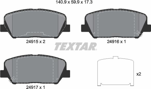 Textar 2491501 - Тормозные колодки, дисковые, комплект parts5.com