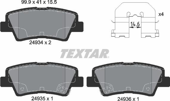 Textar 2493401 - Тормозные колодки, дисковые, комплект parts5.com