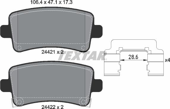 Textar 2442102 - Тормозные колодки, дисковые, комплект parts5.com