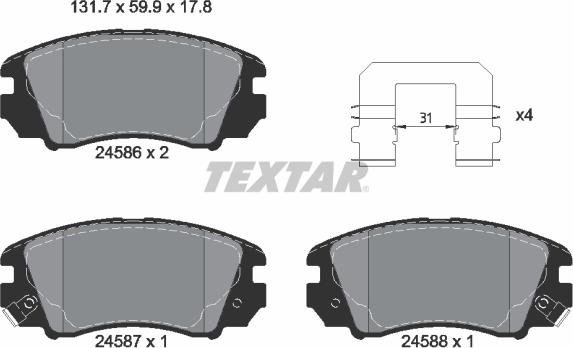 Textar 2458601 - Тормозные колодки, дисковые, комплект parts5.com