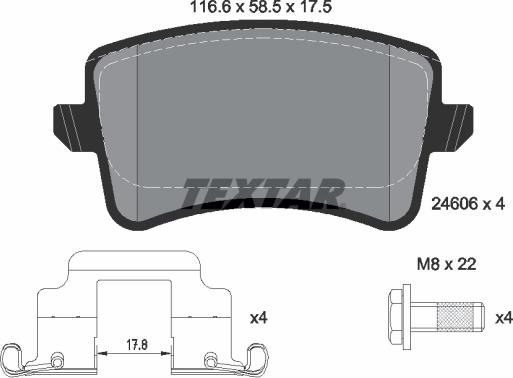 Textar 2460602 - Тормозные колодки, дисковые, комплект parts5.com