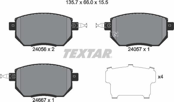 Textar 2405601 - Тормозные колодки, дисковые, комплект parts5.com