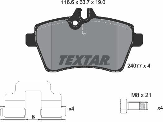 Textar 2407701 - Тормозные колодки, дисковые, комплект parts5.com