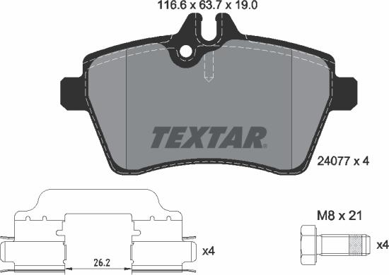 Textar 2407702 - Тормозные колодки, дисковые, комплект parts5.com