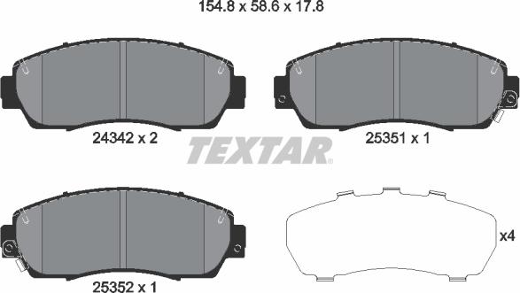 Textar 2434201 - Тормозные колодки, дисковые, комплект parts5.com