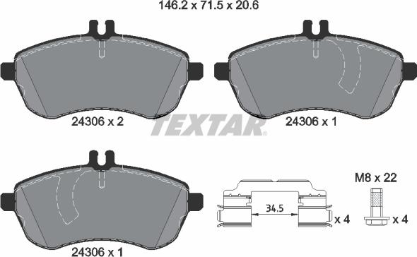 Textar 2430601 - Тормозные колодки, дисковые, комплект parts5.com