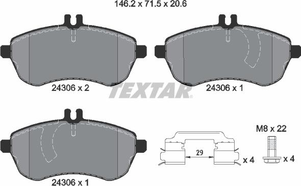 Textar 2430602 - Тормозные колодки, дисковые, комплект parts5.com