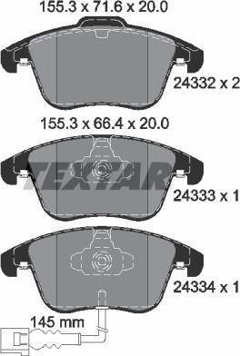 Textar 2433301 - Тормозные колодки, дисковые, комплект parts5.com