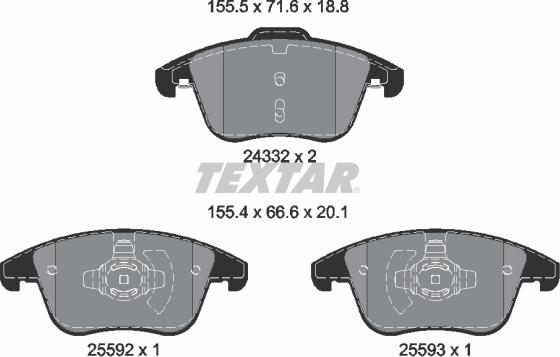 Textar 2433205 - Тормозные колодки, дисковые, комплект parts5.com