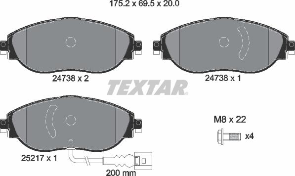 Textar 2473803 - Тормозные колодки, дисковые, комплект parts5.com