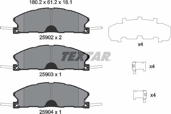Textar 2590201 - Тормозные колодки, дисковые, комплект parts5.com