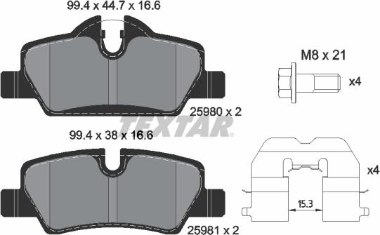 Textar 2598001 - Тормозные колодки, дисковые, комплект parts5.com