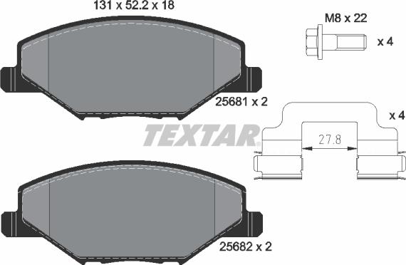 Textar 2568101 - Тормозные колодки, дисковые, комплект parts5.com