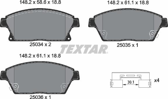 Textar 2503401 - Тормозные колодки, дисковые, комплект parts5.com