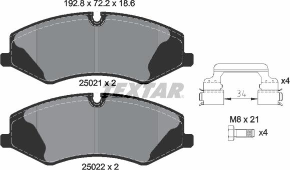 Textar 2502101 - Тормозные колодки, дисковые, комплект parts5.com