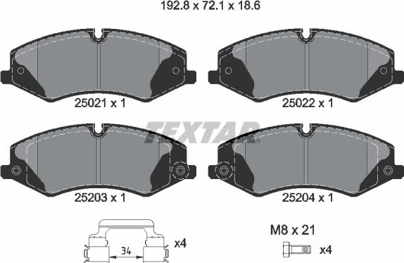 Textar 2502201 - Тормозные колодки, дисковые, комплект parts5.com