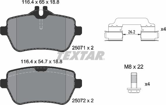 Textar 2507101 - Тормозные колодки, дисковые, комплект parts5.com