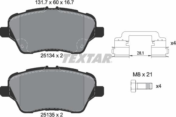 Textar 2513402 - Тормозные колодки, дисковые, комплект parts5.com