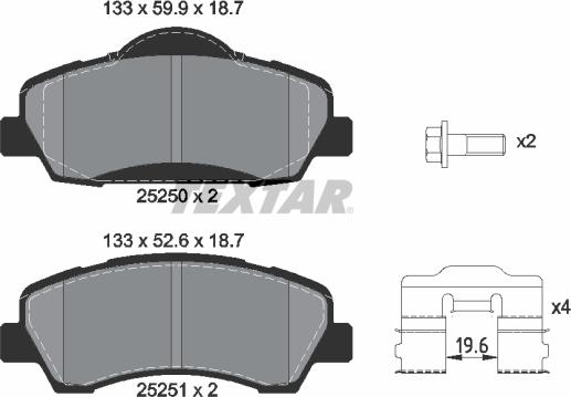 Textar 2525001 - Тормозные колодки, дисковые, комплект parts5.com