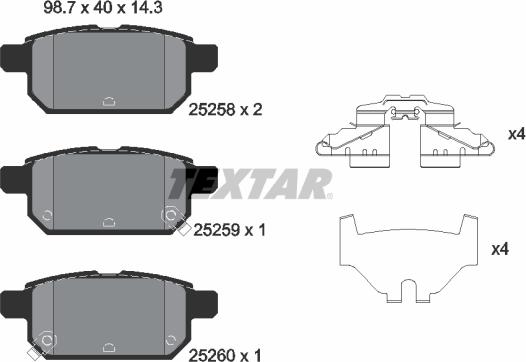 Textar 2525801 - Тормозные колодки, дисковые, комплект parts5.com