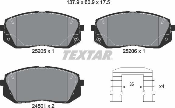 Textar 2520501 - Тормозные колодки, дисковые, комплект parts5.com