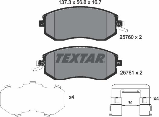 Textar 2576001 - Тормозные колодки, дисковые, комплект parts5.com