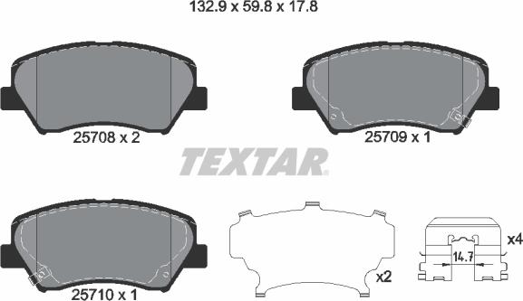 Textar 2570801 - Тормозные колодки, дисковые, комплект parts5.com