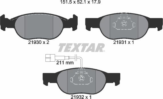 Textar 2193002 - Тормозные колодки, дисковые, комплект parts5.com