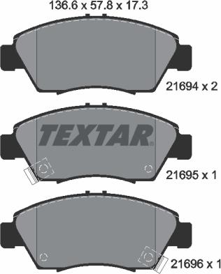 Textar 2169401 - Тормозные колодки, дисковые, комплект parts5.com