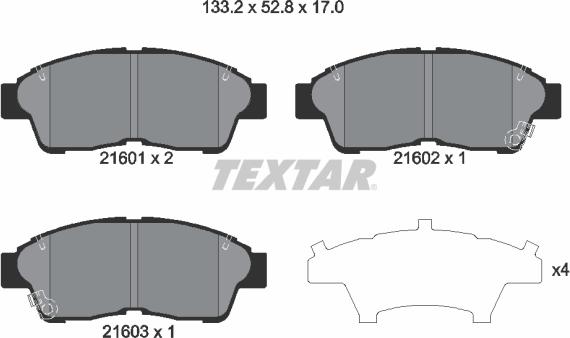 Textar 2160101 - Тормозные колодки, дисковые, комплект parts5.com