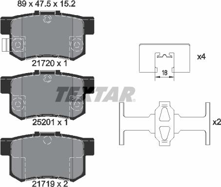 Textar 2172001 - Тормозные колодки, дисковые, комплект parts5.com