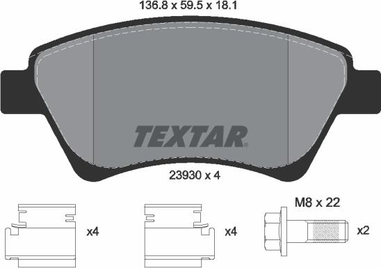 Textar 2393001 - Тормозные колодки, дисковые, комплект parts5.com