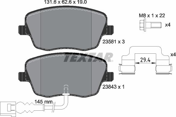 Textar 2358102 - Тормозные колодки, дисковые, комплект parts5.com