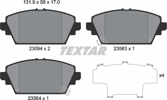 Textar 2309401 - Тормозные колодки, дисковые, комплект parts5.com