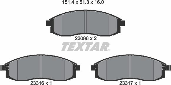 Textar 2308602 - Тормозные колодки, дисковые, комплект parts5.com