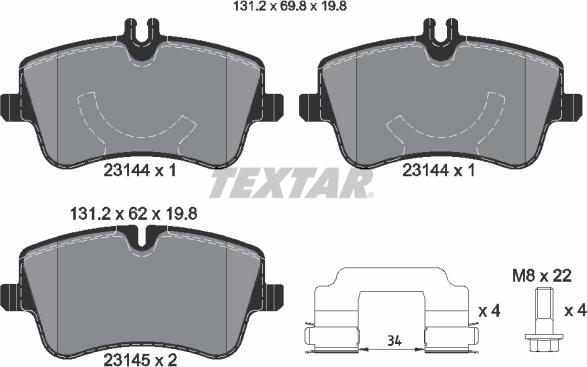 Textar 2314402 - Тормозные колодки, дисковые, комплект parts5.com