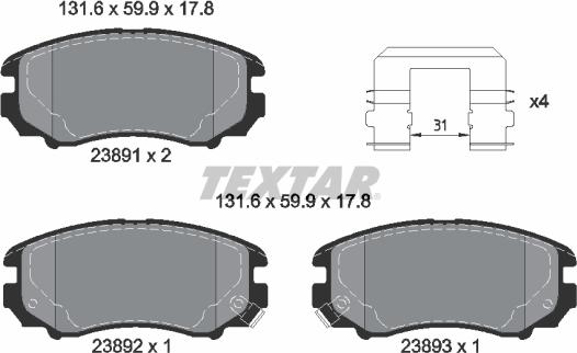 Textar 2389105 - Тормозные колодки, дисковые, комплект parts5.com