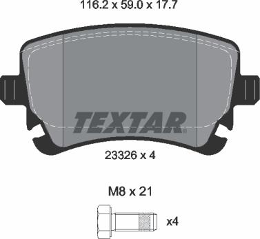 Textar 2332611 - Тормозные колодки, дисковые, комплект parts5.com