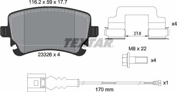 Textar 2332602 - Тормозные колодки, дисковые, комплект parts5.com