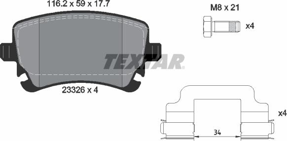 Textar 2332607 - Тормозные колодки, дисковые, комплект parts5.com