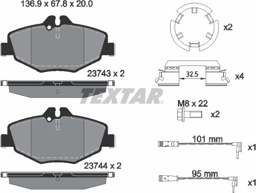 Textar 2374303 - Тормозные колодки, дисковые, комплект parts5.com