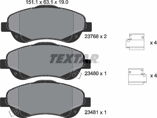 Textar 2376802 - Тормозные колодки, дисковые, комплект parts5.com