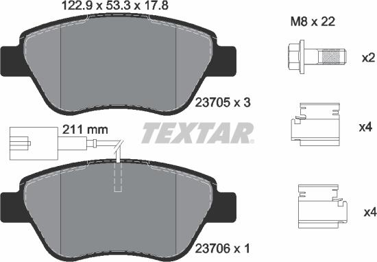 Textar 2370502 - Тормозные колодки, дисковые, комплект parts5.com