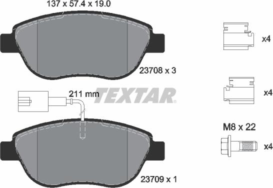 Textar 2370802 - Тормозные колодки, дисковые, комплект parts5.com