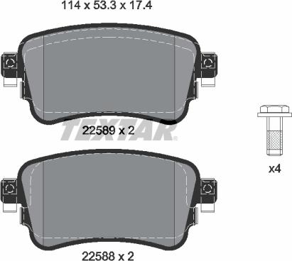 Textar 2258801 - Тормозные колодки, дисковые, комплект parts5.com