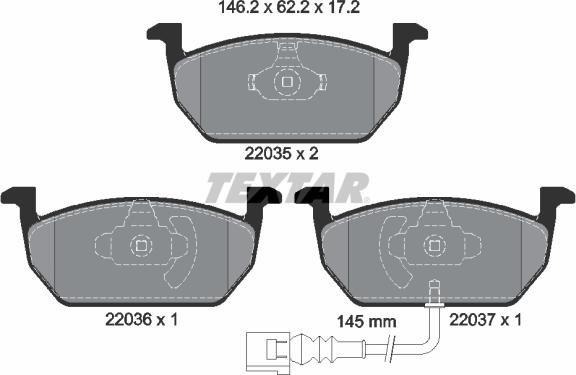 Textar 2203501 - Тормозные колодки, дисковые, комплект parts5.com