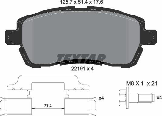 Textar 2219103 - Тормозные колодки, дисковые, комплект parts5.com