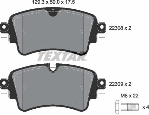 Textar 2230801 - Тормозные колодки, дисковые, комплект parts5.com